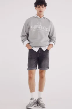 Bermuda em knit denim preto-lavado