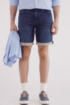 Bermuda jeans em denim escura slim fit