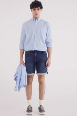 Bermuda jeans em denim escura slim fit