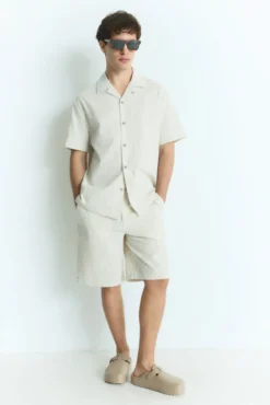 Bermudas de algodão seersucker com ajuste relaxado