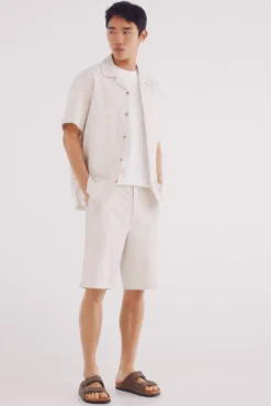 Bermudas de algodão seersucker com ajuste relaxado