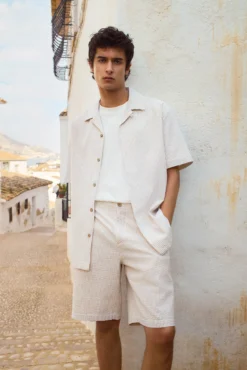 Bermudas de algodão seersucker com ajuste relaxado