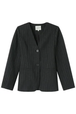 Blazer gola em mistura de lã riscas