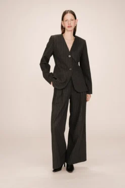 Blazer gola em mistura de lã riscas