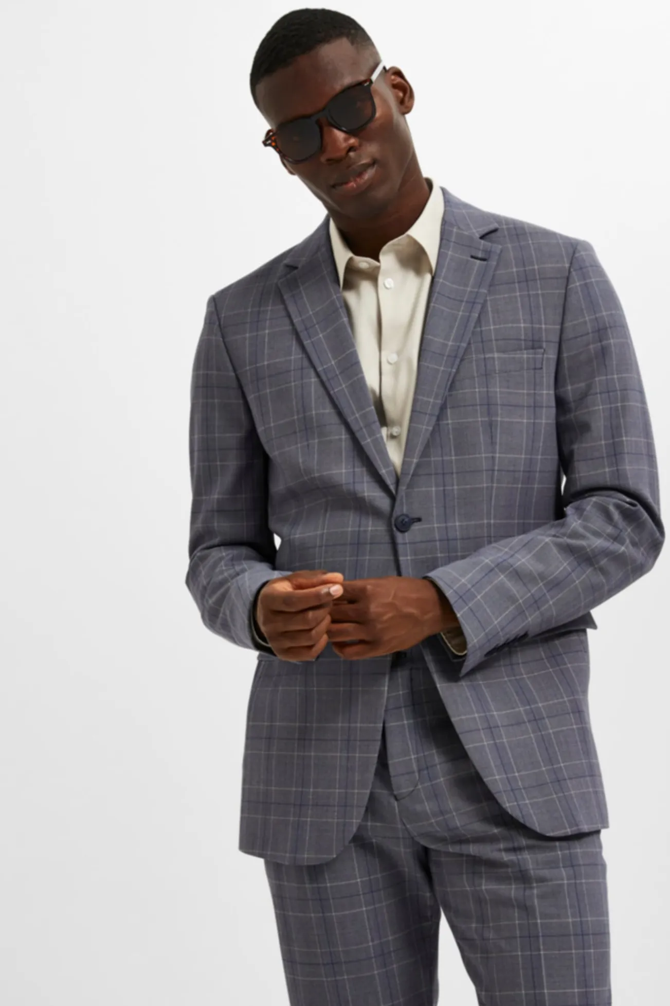 Blazer Slim Fit de xadrez com bolsos