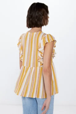 Blusa Crepe Folhos Riscas