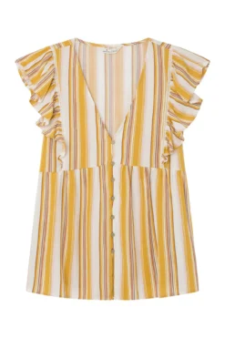 Blusa Crepe Folhos Riscas