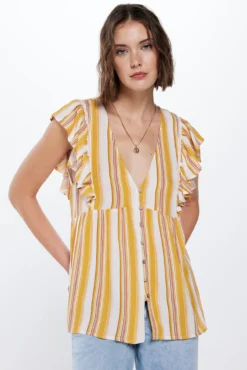 Blusa Crepe Folhos Riscas