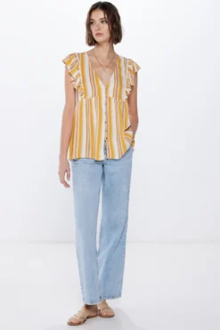 Blusa Crepe Folhos Riscas