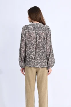 Blusa de manga comprida com estampado e laçada