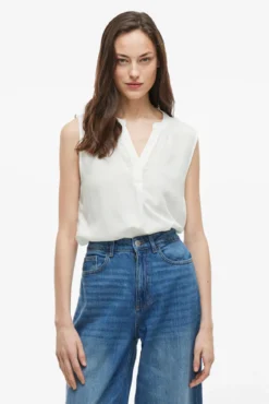 Blusa de viscose mangas com gola mao