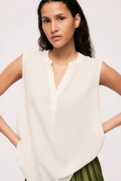 Blusa de viscose mangas com gola mao