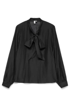 Blusa feminina de manga comprida com laço no gola