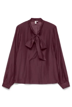 Blusa feminina de manga comprida com laço no gola