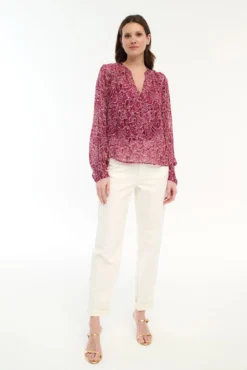 Blusa manga longa com estampa de lurex