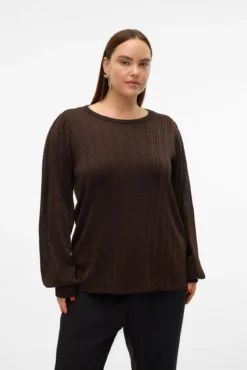 Blusa plus size manga comprida com lurex