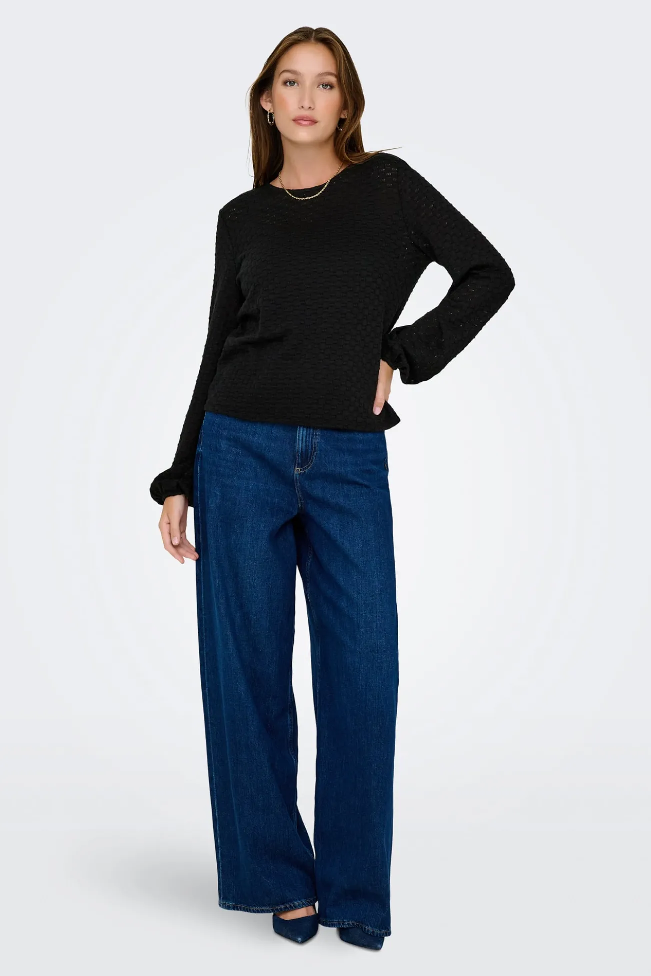 Blusa texturizada de manga comprida