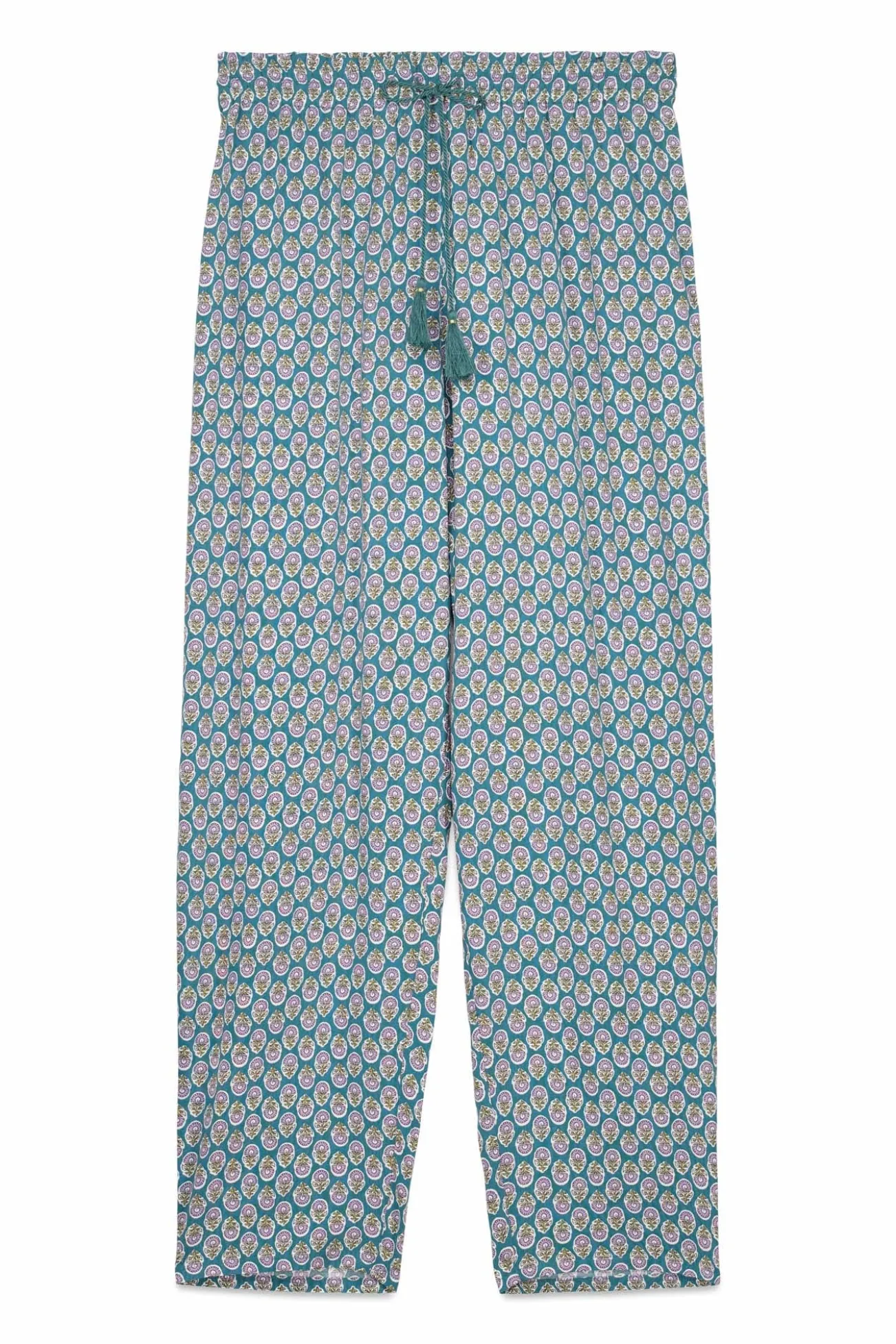 Calça calça estampada em viscose cenoura