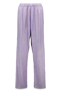 Calça comprida de flanela com estampa riscas multicolorida