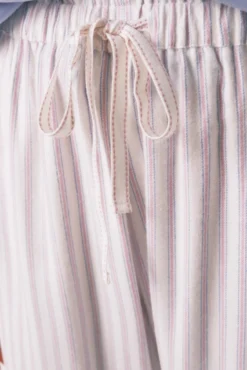 Calça comprida de flanela com estampa riscas multicolorida