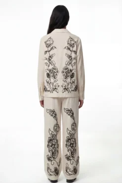 Calça comprida de linho estampado
