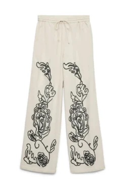 Calça comprida de linho estampado