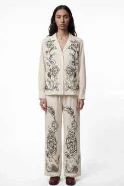 Calça comprida de linho estampado