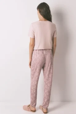 Calça compridas de malha em paisley rosa suave