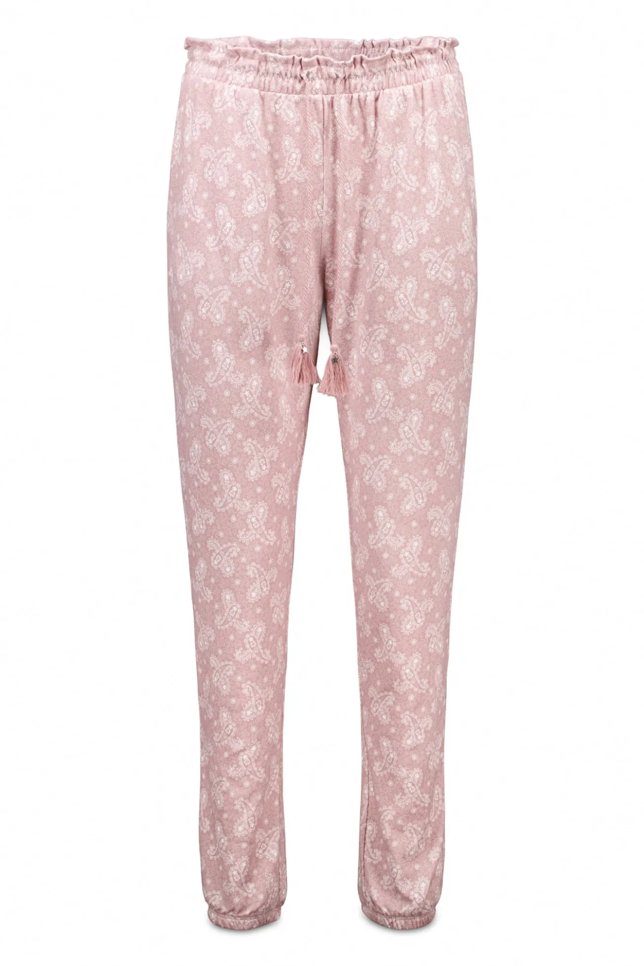 Calça compridas de malha em paisley rosa suave