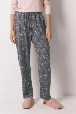Calça compridas de malha quente com estrelas cinza suaves