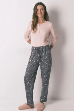 Calça compridas de malha quente com estrelas cinza suaves