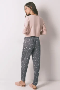 Calça compridas de malha quente com estrelas cinza suaves