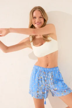 Calça de viscose patchwork azul