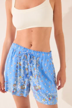 Calça de viscose patchwork azul