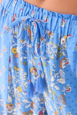 Calça de viscose patchwork azul