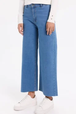 Calça jeans culotte de cintura alta