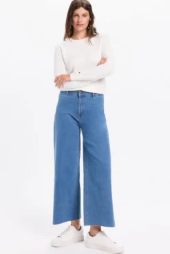 Calça jeans culotte de cintura alta