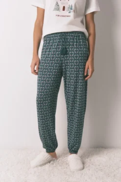 Calças comprida de malha com estampado de coração