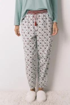 Calças compridas 100% algodão com estampado floral