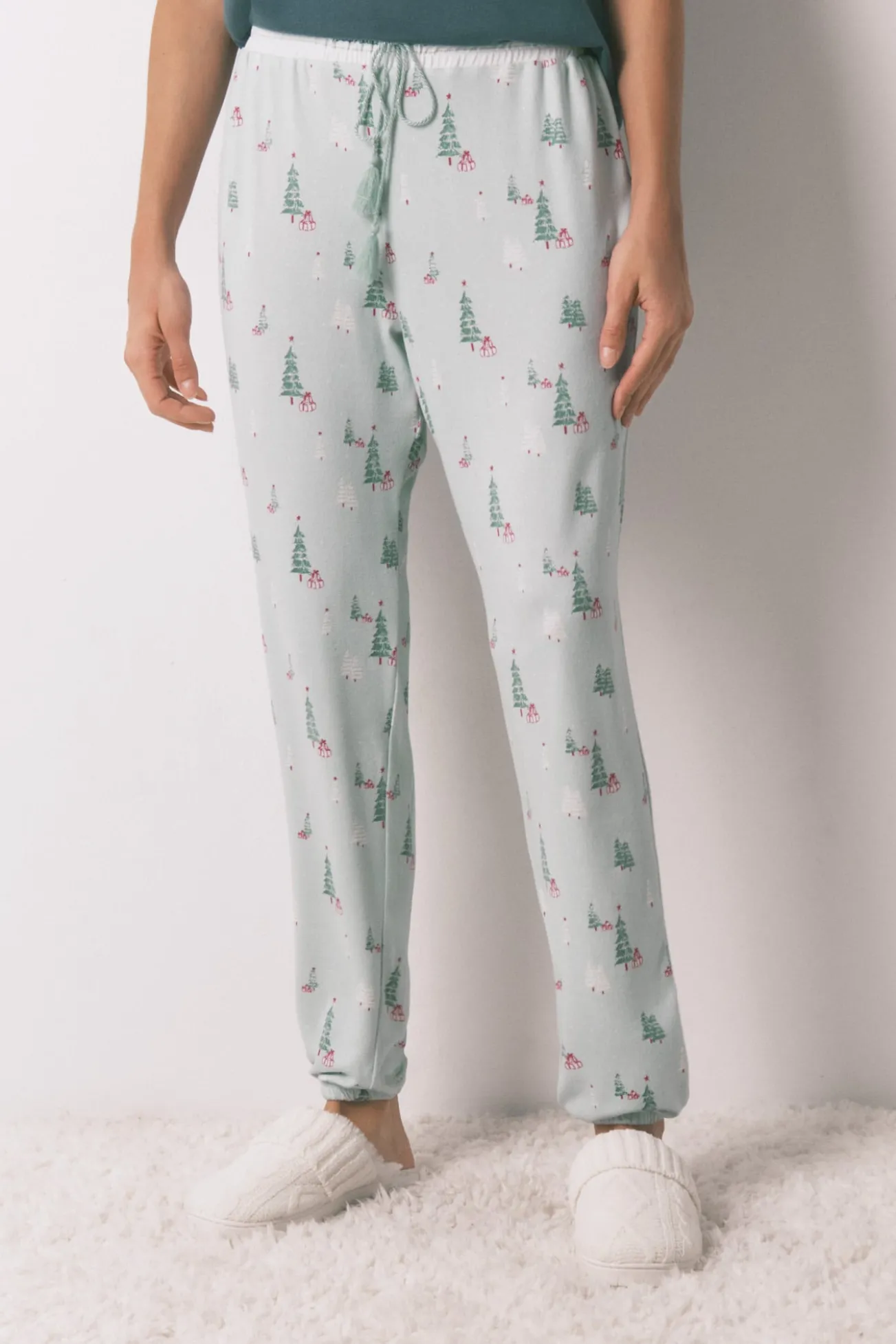 Calças compridas de malha com estampado natalício