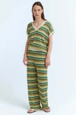 Calças de malha Pointelle com lurex