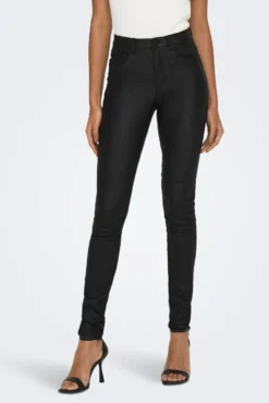 Calça skinny com efeito encerado