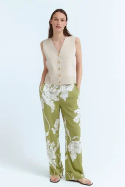 Calças largas com estampado floral
