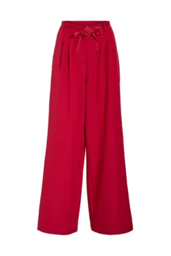 Calça social de pernas largas com cinto de flores