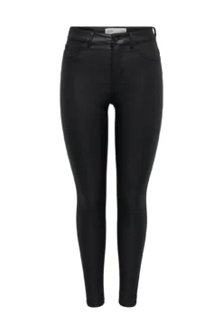 Calças skinny enceradas cintura subida