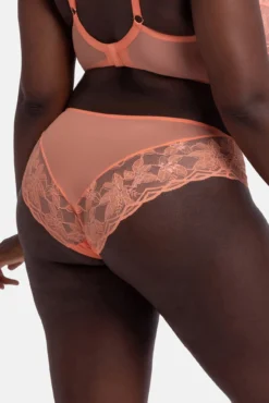 Calcinha clássica hipster de renda coral