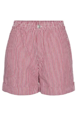Calções denim estampado às riscas