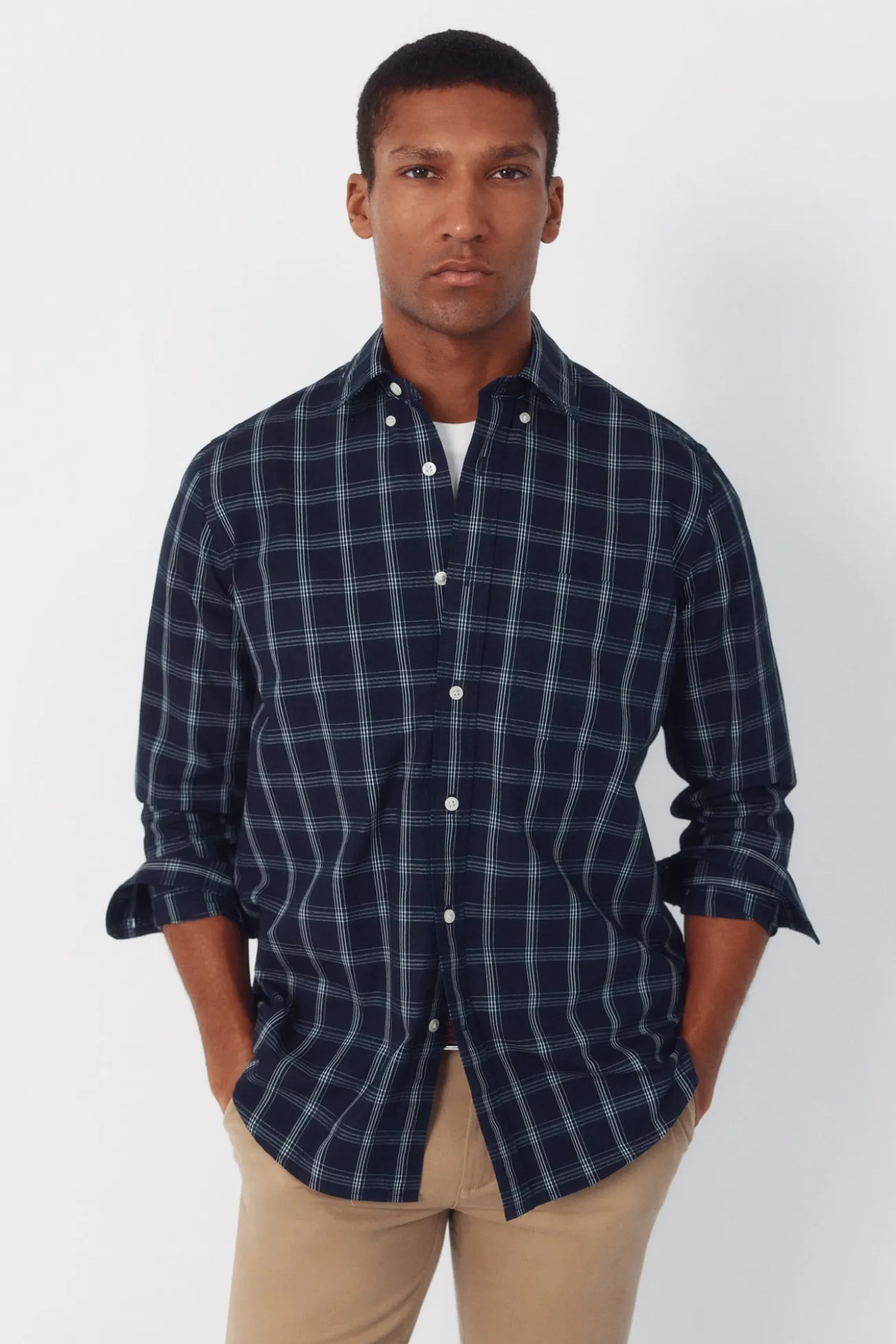 Camisa aos quadrados em denim