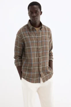 Camisa aos quadrados em linho de tecido italiano