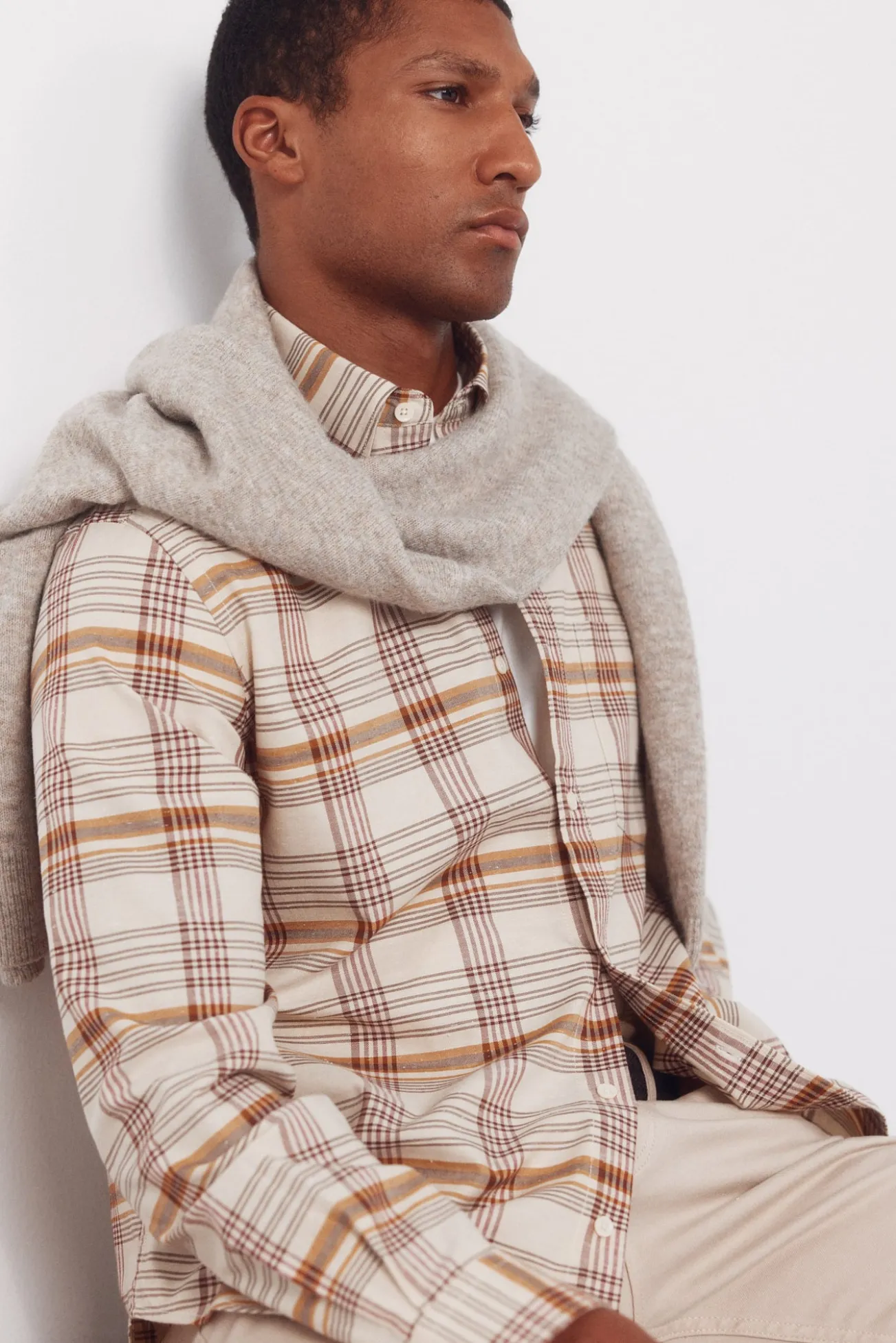 Camisa aos quadrados em oxford slub